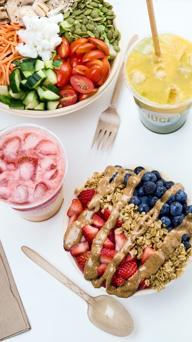 Raw Juce acai bowl and salads