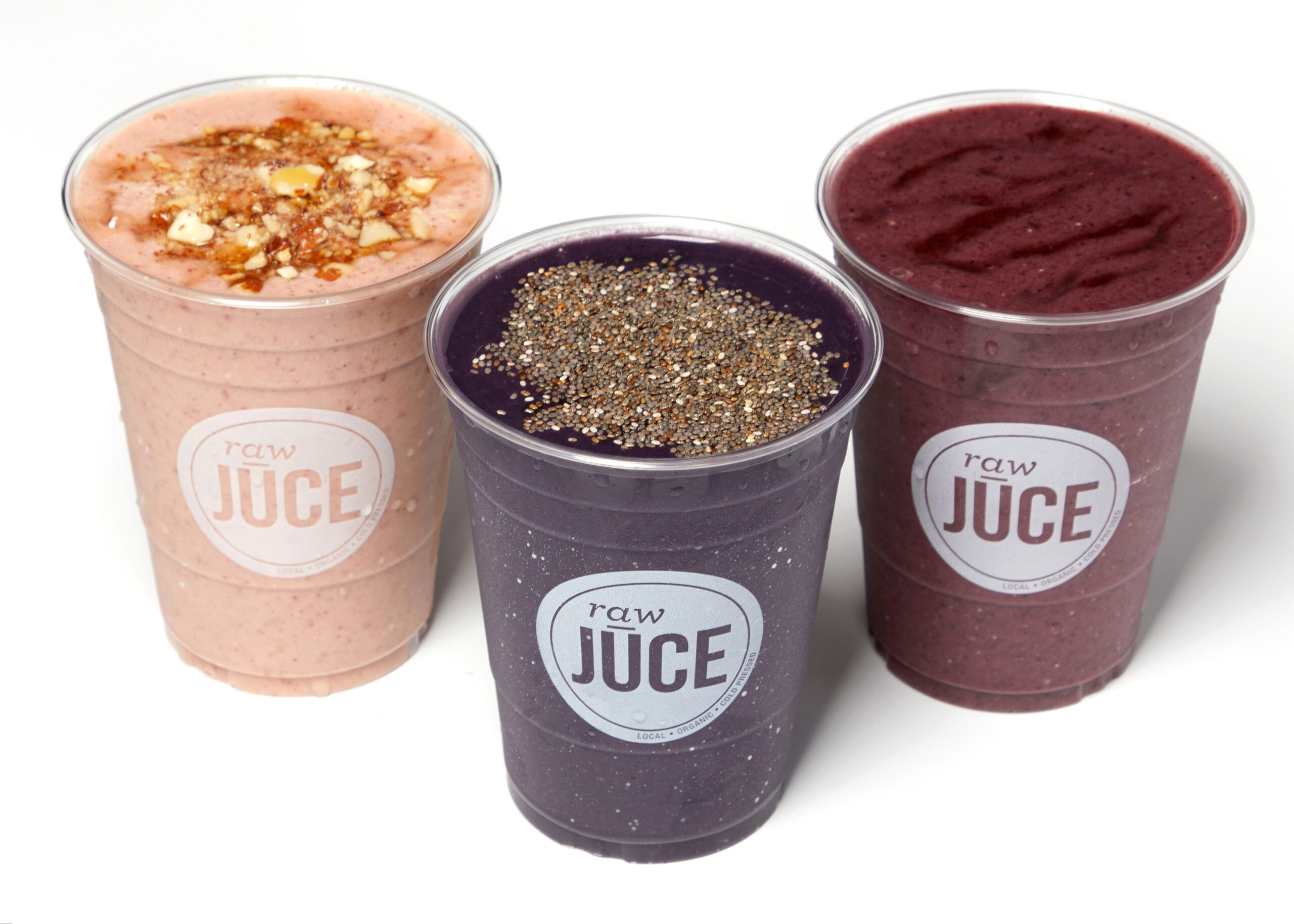 ten new organic cold pressed plant based smoothies; homemade organic; protein shakes; strawberry, blueberry, orange, pineapple, mango, greens, blue majik, sea moss, almond butter, chia seeds, dates, hemp seeds, acai