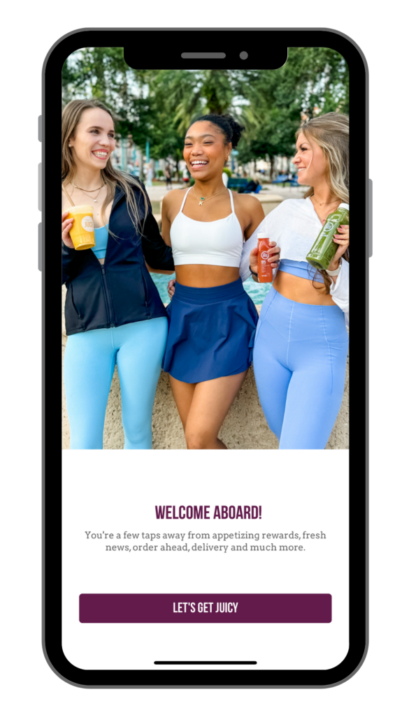 Welcome Page for the Raw Juce Rewards App